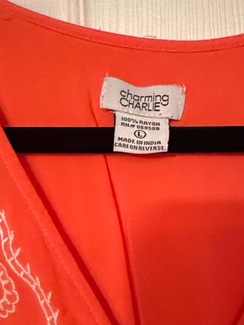 Charming Charlie Sz Large Coral Orange Embroidered V-Neck Mini Dress - Picture 2 of 8